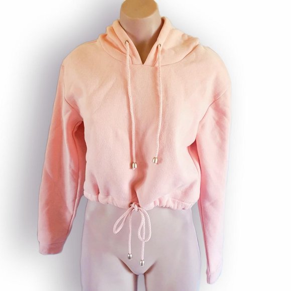 Y2k, pale / pastel / baby pink, cropped, hooded, 3/4 sleeve, jumper fits AU 8-12 - Picture 10 of 12